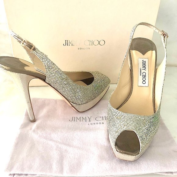 Jimmy Choo Clue Glitter Slingback Platform Heels - Picture 4 of 15